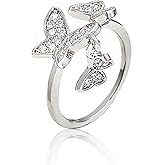 Grmpt Rhinestone Butterfly Rings for Women Silver Plated Butterfly Ring