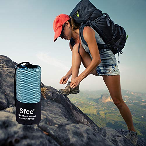 Sfee Microfiber Sport Travel Towel Set -32"x16", 2 Pack - Quick Dry Absorbent Compact Lightweight Soft Beach Yoga Bath Hand Gym Golf Towels-Fit for Outdoors Fitness Hiking Camping +Carabiner(S Mint) - Thumbnail 5