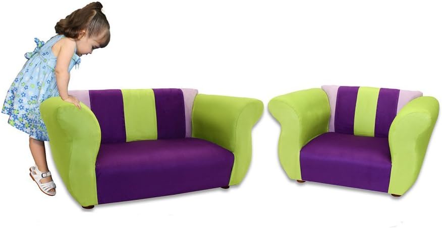 Fantasy Furniture Kid's Fancy Microsuede Sofa and Chair Set Color: Purple/Green