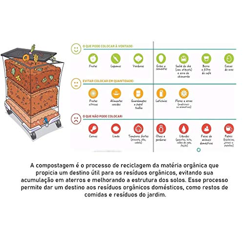 Composteira Doméstica 15 Litros Preta - Minhocas -