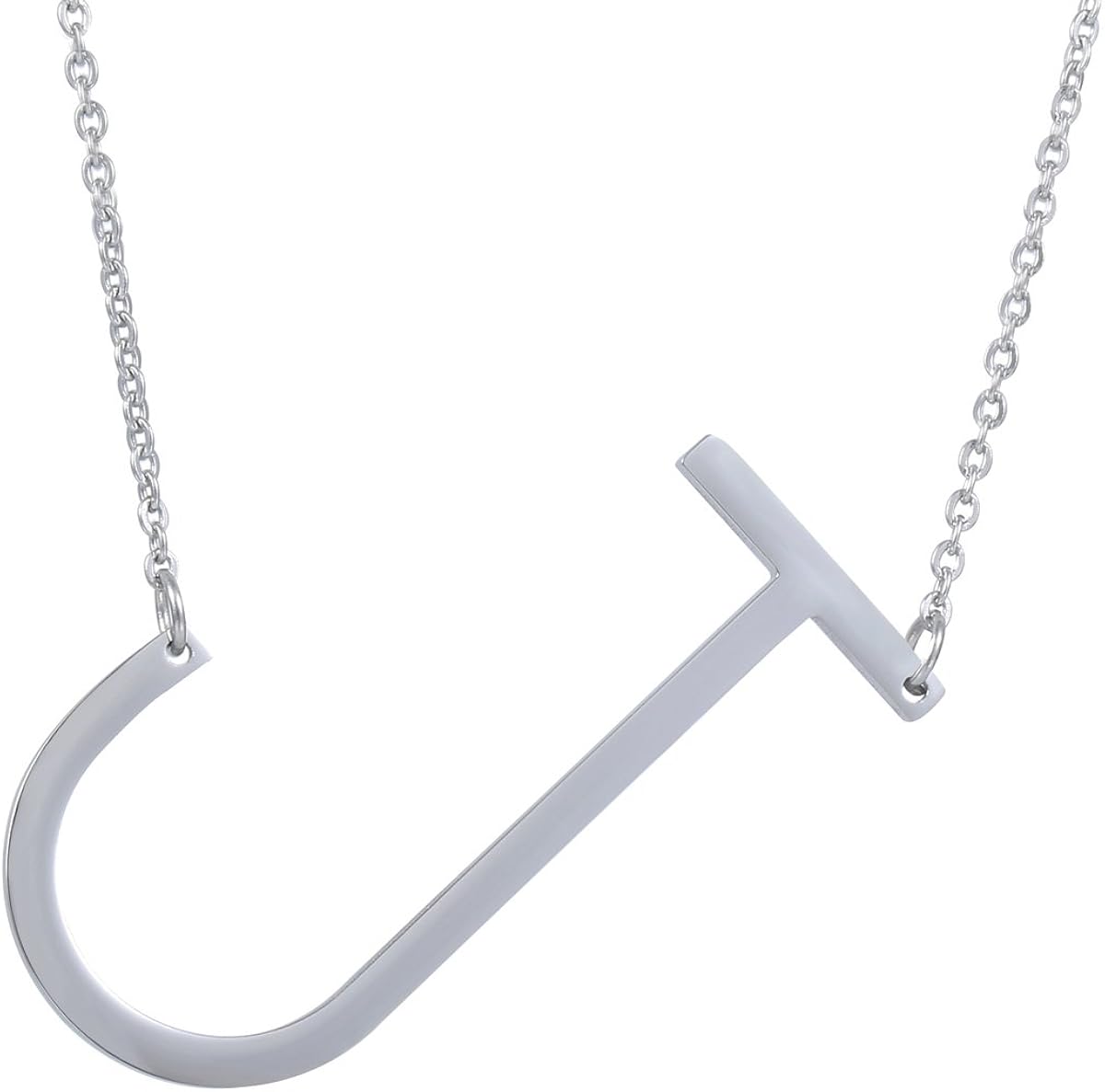 Davieslee Silver Tone Initial Letter J Pendant Necklace for Womens