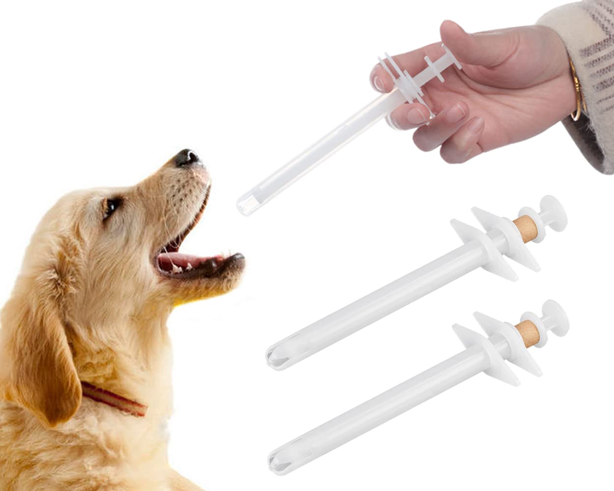 SCSpecial Dog Pill Shooter 2 Pieces Pet Piller Pill Dispenser for Large Dogs Handy Pill Gun for Medium to Large Breed Up to 45 Pounds (White Pill Popper 2 Pcs)