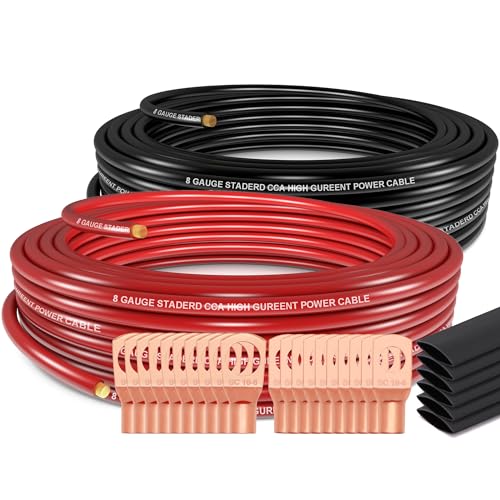 Jeemiter 8 Gauge Wire (50ft Each- Black/Red) Copper
