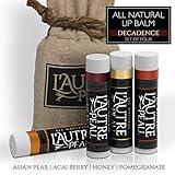 All Natural Luxury Lip Balm with Natural Beeswax by L'AUTRE PEAU - Dry Chapped Lips Treatment with Moisturizer | Decadence Gift Set | Asian Pear, Acai Berry, Honey & Pomegranate (4 Pack)