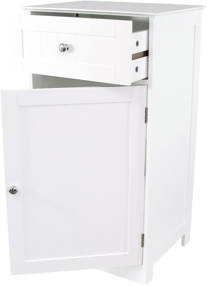 Bath Vida Bathroom Cupboard 1 Door 1 Drawer Floor Standing Cabinet Drawer Unit Storage, White - Image 5