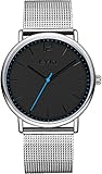 Men's Analog Wrist Watches - VOEONS Stainless Steel Silver Mesh Band Quartz Casual Watch for Men, Black Dial Business Dress Watch with Japanese MIYOTO Movement