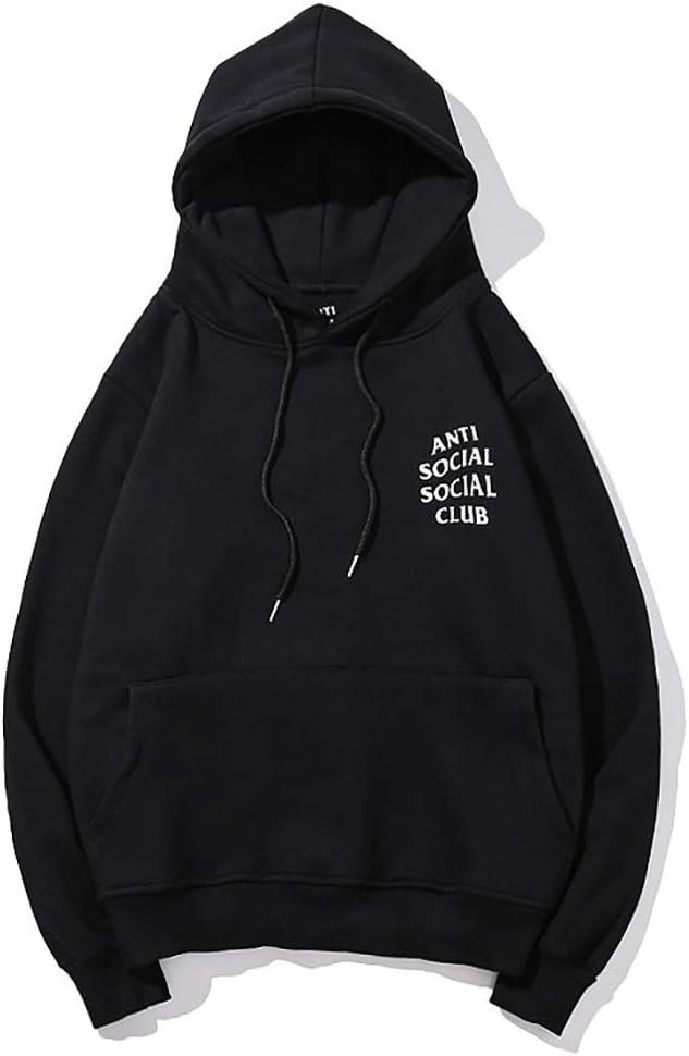 Loykind Women's Long Sleeve Pullover,Loose Baseball Uniform Kangaroo Pocket Anti Social Club Hoodie Sweatershirts,Black,XXL