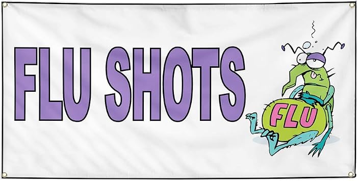 Amazon Com Vinyl Banner Sign Flu Shots White Purple Health Care