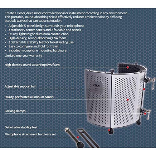 image for LyxPro VRI-10 Portable Adjustable Sound Absorbing Vocal Recording Pane