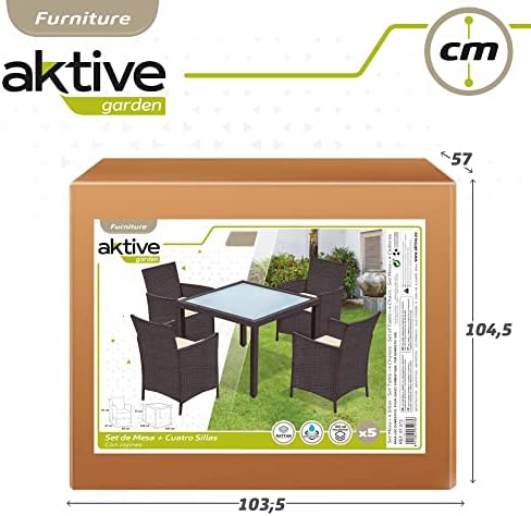 61073 - Conjunto mesa y sillas jardín ratán, Mesa y sillas terraza incluye 4 sillas jardín exterior y 1 mesa exterior 100x75cm, Muebles para jardín y terraza, Multicolor