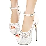 Getmorebeauty Women's White Lace Flower Strappy Hollow High Heels 5 B(M) US
