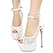 Getmorebeauty Women's White Lace Flower Strappy Hollow High Heels 5 B(M) US