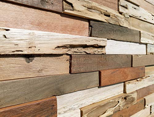 Woody Walls 3D Reclaimed Barn Wood Wall Panels | DIY Glue and Nails Installation | Premium Set of 10 Panels (9.5 sq. ft. per Box) Original Rustic