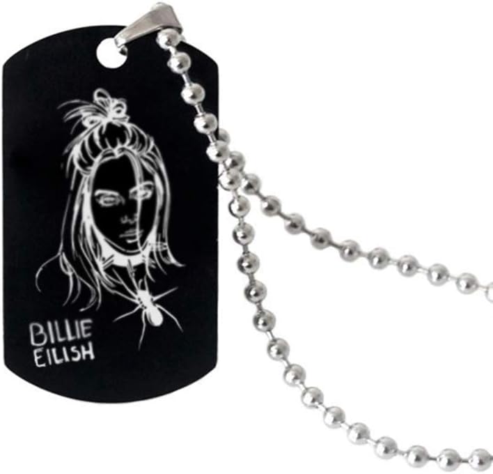 PORTOWN Billie Eilish Necklace Stainless Steel Pendant Necklace Round Strand Chain Square Pendant Necklace for Women Men