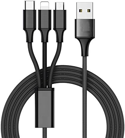 Car Charger Cable USB Type-C/Lightning/Mirco 3 in 1,LEOGEO Multiple Universal 3A Quick Charging Cable for Driving/Traveling/Home/Public (Black)