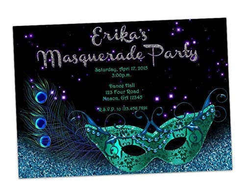 Amazon Com Turquoise Silver Birthday Invitations Masquerade Mask