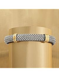 Ross-Simons - Pulsera de plata de ley italiana y oro de 18 quilates