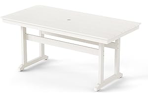 Homenjoy Rectangle Outdoor Dining Tables for 6, HDPE Weather Resistant Patio Dining Table, 66" Outdoor Tables for Patio with 1.96" Umbrella Hole for Porch, Balcony, Backyard, White