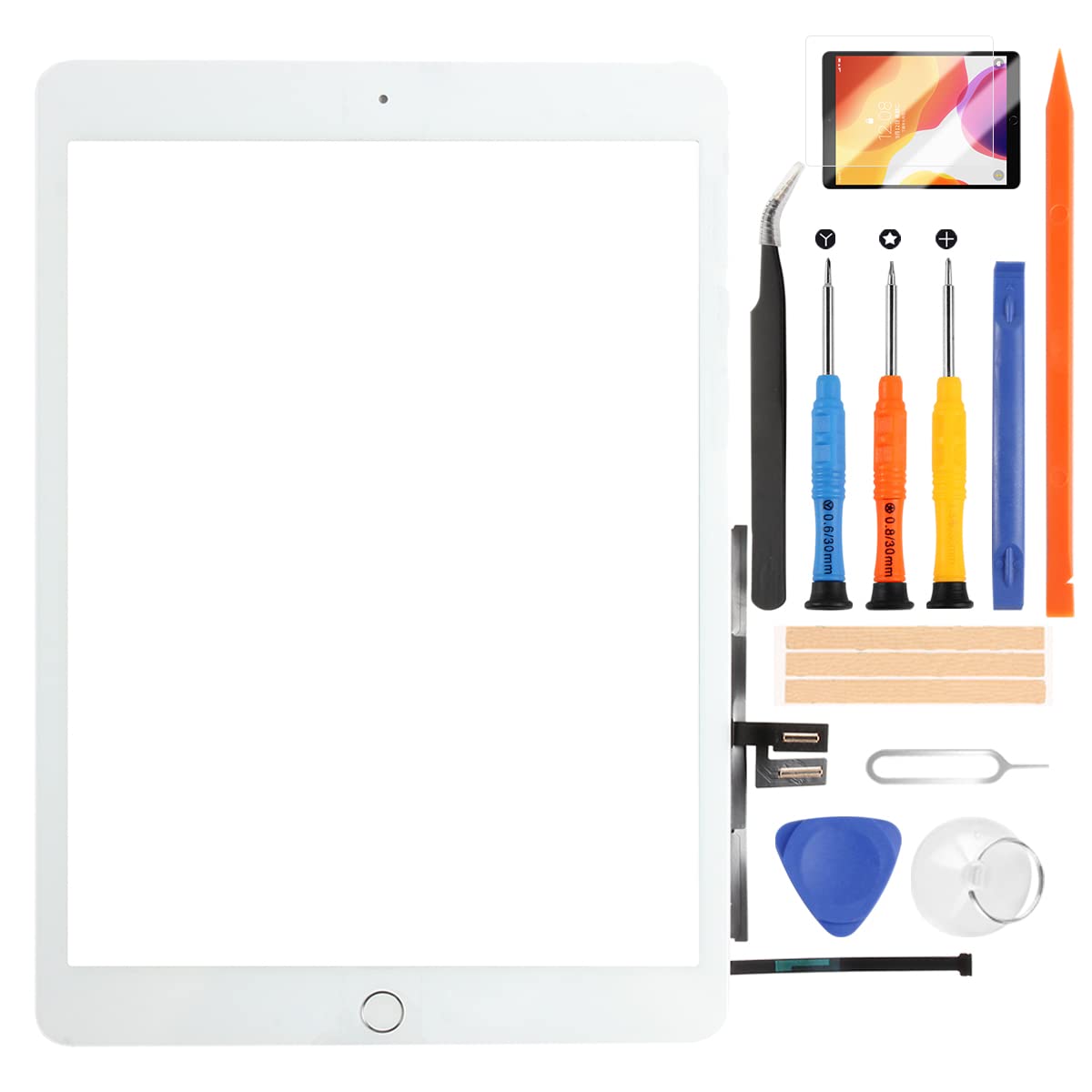 For iPad 9 (9th Generation) Screen Replacement For iPad 10.2 2021 Touch Glass Panel Digitizer Model A2602 A2603 A2604 A2605 Screen Full Lens Repair Kit + Home Button +Tempered Glass+Tools (White)