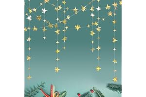 YILZO Glitter Gold Four-Angle Star Paper Garland Banner Décor 40 Feet Gold Twinkle Star Hanging Bunting Banner Backdrop for Wedding Baby Shower Birthday Graduation Disco Party Decorations