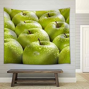 Large Group of Granny Smith Apples in a Row. Selective Focus - Fabric Wall Tapestry Home Decor - 51x60 inches