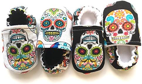 SUGARSKULL Infant Moccasins, Sugar Skull Newborn Moccasins, Sugarscull Newborn Moccasins, Non-slip, Stay-on, Vegan, Washable Baby Moccasins