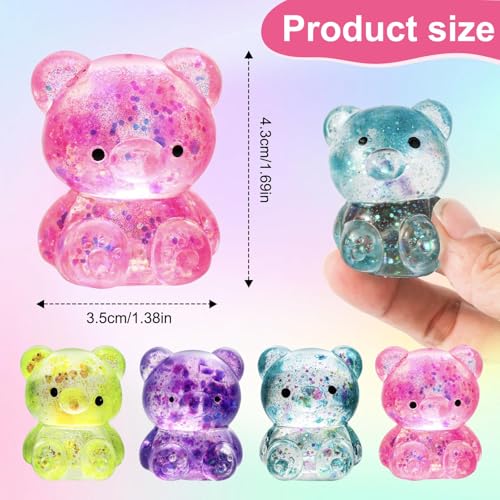 Beauenty 12 Pack Bear Squishy Toys, Glitter Colorful Sensory Stress Toy for Anxiety Relief, Fidget Toys for Kids Adult, Squeeze Balls Bulk, Party Favors Goodie Bags Stuffer for Kids (random color)