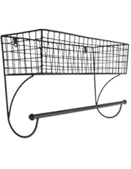 Home Traditions Z02225 Rustic Metal Wall Mount Shelf with Towel Bar, Large, Black