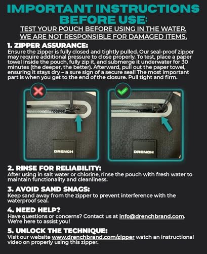 Drench 100% Underwater Waterproof Fanny Pack. Waist Pack. Submersible Waterproof Phone Pouch. Dry Bag for Swimming, Boating, SUP & Snorkelling. Underwater Phone case. Floating Belt Bag