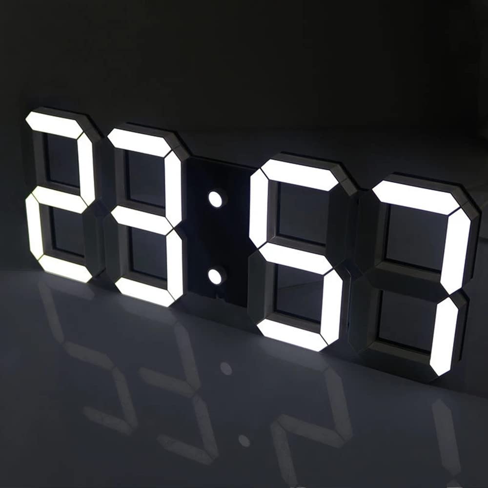 DELIPOP 3D LED Digital Alarm Clock,Wall Clock, Digital Clock, LED Table Desk Clock, Dimmable Nightlight Snooze Function Calendar Thermometer Hour Display for Home Office Bedroom (Black-White Light)