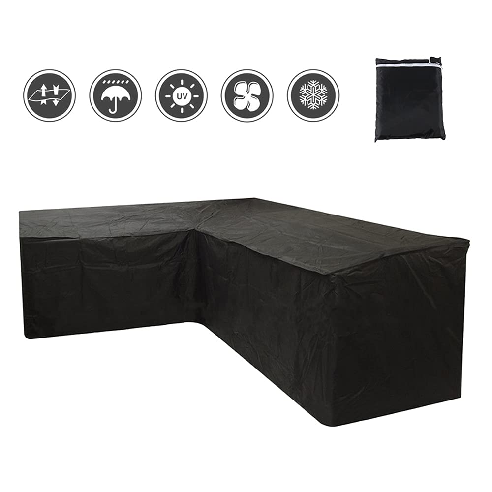 Your's Bath Large L Shaped Garden Furniture Covers Waterproof Windproof Heavy Duty Outdoor Patio Rattan Corner Sofa Cover With Storage Bag 215X215X85cm Black