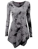 Doublju Womens Long Sleeve Tie-Dye Asymmetrical Tunic Top