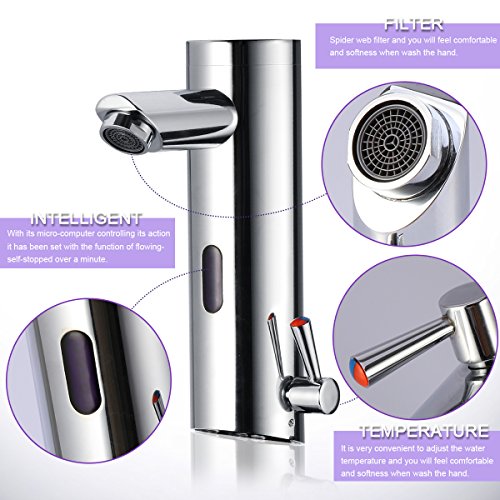 Rxlife Deck Mount Automatic Sensor Touchless Faucet with Temperature Control Hands-Free Handle Chrome Single Hole Straight Spout Bar Faucet Lavatory Plumbing Fixtures Bathtub Hot & Cold Mixer Taps - Thumbnail 2