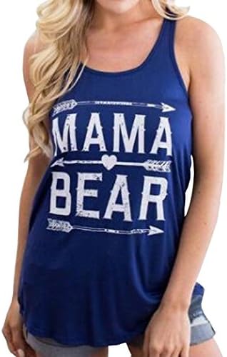 Pofachawis Mama Bear Tank Top Ladies Present Mothers Day New Mommy Gift Blue L