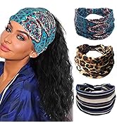 CAKURE Boho Headbands Wide Turban Leopard Head Wrap Knotted Head Bands Yoga Sport Hairbands Elast...