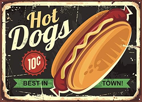 Cransley Hill Hot Dogs Retro Metal Sign, Vintage Tin Wall Plaque, Cafe Bar, American Diner (28cm x 20cm)