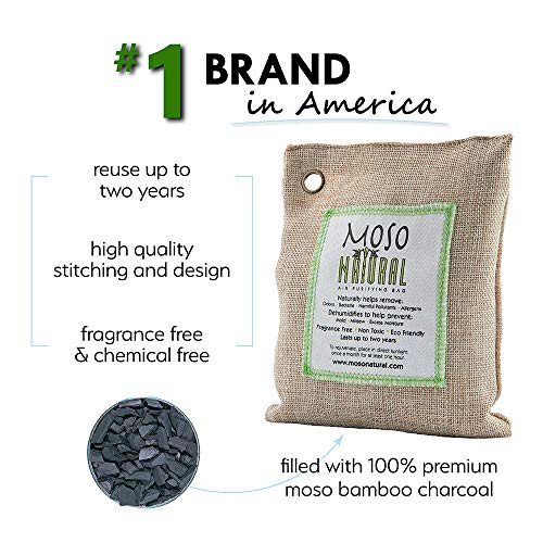 Moso Natural Air Purifying Bag 4 Pack. Bamboo Charcoal Air Freshener, Deodorizer, Odor Eliminator, Odor Absorber For Cars and Closets. 200g Natural Color