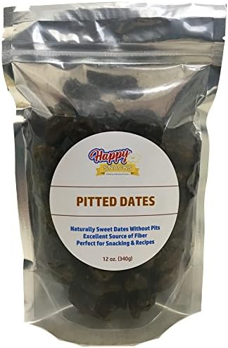 Happy Snacks Pitted Dates - 100% Natural Unsweetened Deglet Noor - Resealable Stand Up Pouch Bag (12 oz)