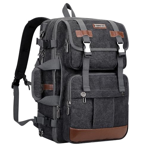 WITZMAN Canvas Travel Backpack for Men Large Laptop Backpack Fit 17 inch Carry-on Airline Approved Convertible Shoulder Rucksack(A6617-3 Black)
