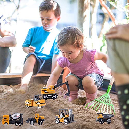 Jellydog Toy Construction Vehicles Toys ,16 Set Mini Construction Trucks,Cranes, Excavators, Bulldozers, Rollers, Cranes, Loaders, Dump Trucks with 10 Traffic Sign ,Road for Kids