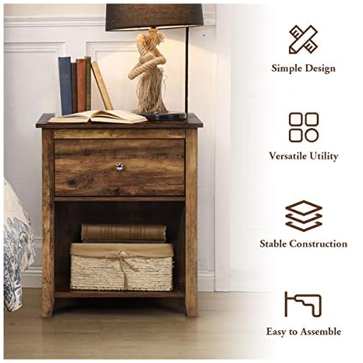 Giantex 2 Tier Nightstand With Sliding Drawer Open Compartment Wood Look Bedside Table Side Table File Cabinet Storage Table For Bedroom End Table Rustic Brown 1 Beachfront Decor