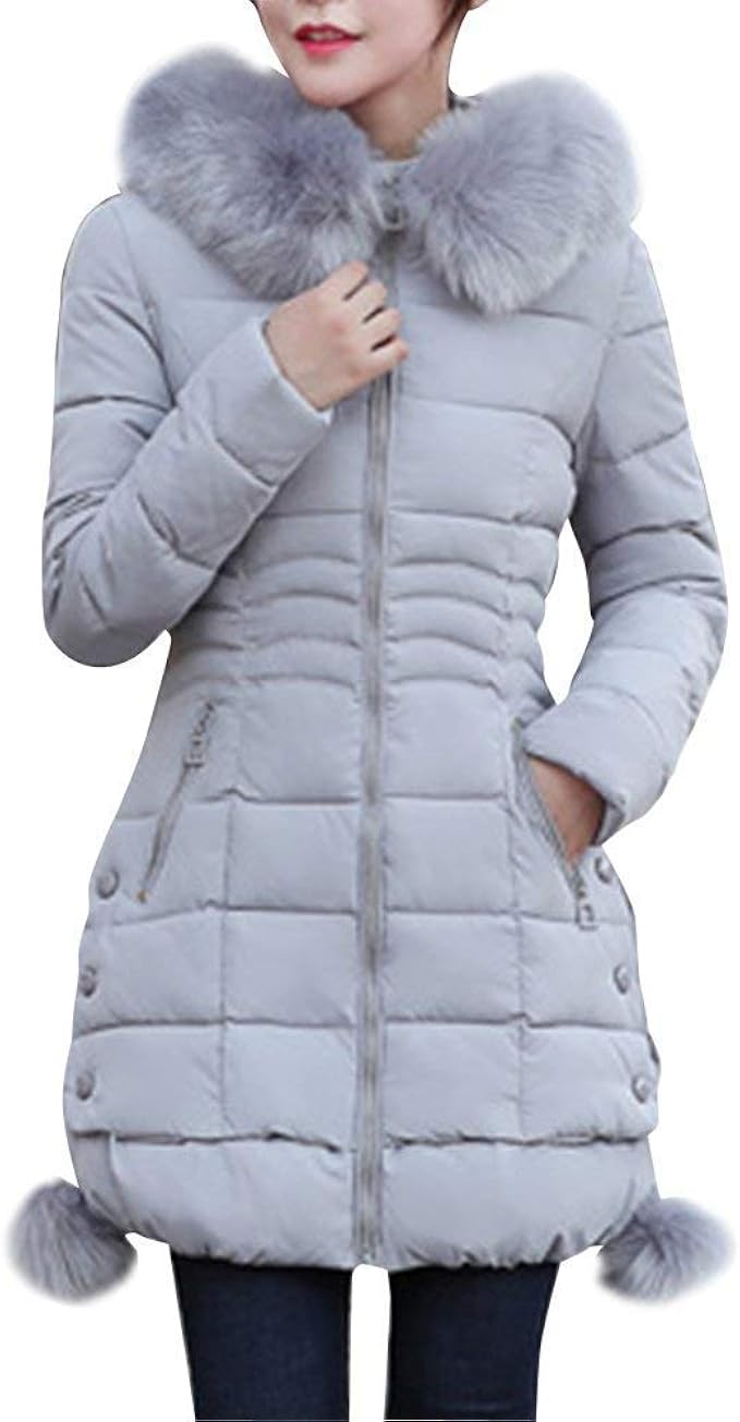 Ladies Winter Coat Autumn Winter Hooded Faux Fur Collar Simple