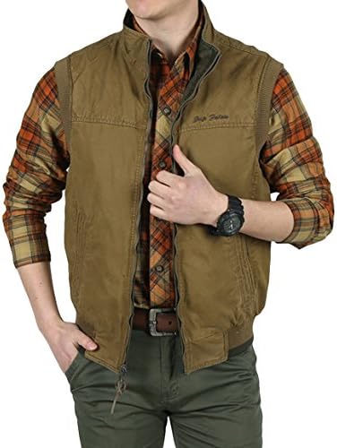 Simplechic Men's Popular Casual Double-Faced Long Sleeveless Cotton Vest Jacket Khaki L /US S chest:36.2"