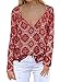 MIHOLL Women's Casual Boho Tops Long Sleeve V Neck Chiffon Floral Blouse Loose Shirts (Large, Red)