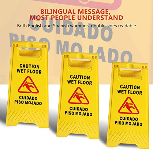 MYSBIKER Caution Wet Floor Sign, 3 Pack Floor Safety Sign, Cuadado Piso Mojado, 2-Sided Fold-Out 6230cm with Both English and Spanish to Avoid Slip &Fall Accident - Thumbnail 4