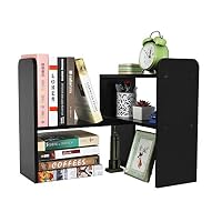 PAG Desktop Bookshelf Adjustable Countertop Bookcase Office Supplies Wood Desk Organizer Accessories Display Rack, Black