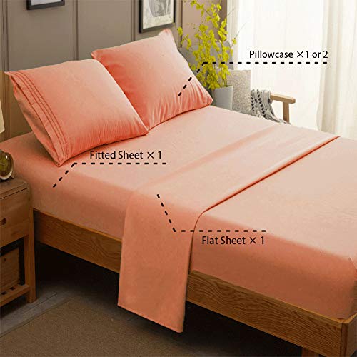 SONORO-KATE-Bed-Sheet-Set-Super-Soft-Microfiber-1800-Thread-Count-Luxury-Egyptian-Sheets-16-Inch-Deep-PocketWrinkle-and-Hypoallergenic-4-Piece-Coral-Queen