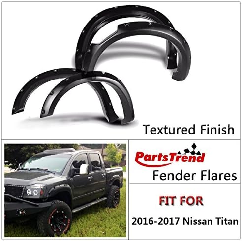 PartsTrend Bolt on Rivet Style Pocket Fender Flares Kit for 2016-2017 Nissan Titan Textured Matte Black