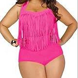 Women's Two Pieces Plus Size Bikini with Tassels Padded Push up High-Waisted Swimsuit Bathing Suits Swimwear