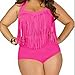 Women's Two Pieces Plus Size Bikini with Tassels Padded Push up High-Waisted Swimsuit Bathing Suits Swimwear